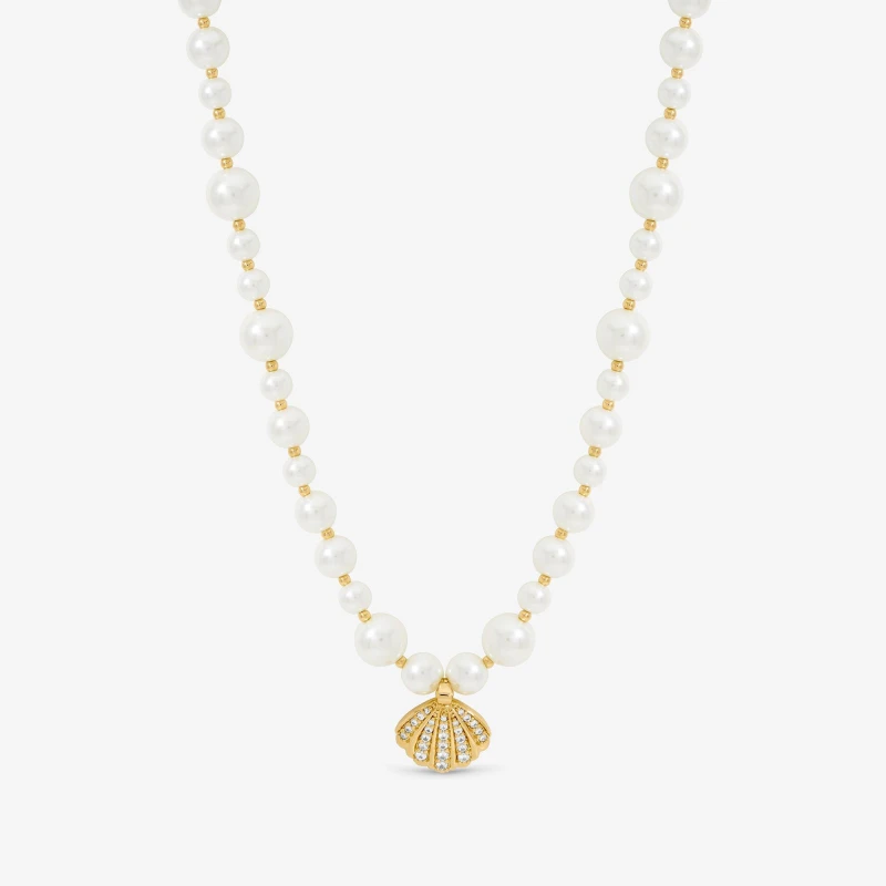 Image of Inicio Pearl and Crystal Shell Necklace - Gift Pouch Gold female One Size