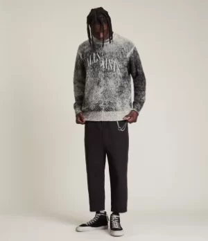 Image of AllSaints Mens Drop Saints Crew Jumper, Washed Black, Size: XL