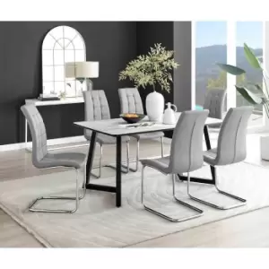 Image of Furniture Box Carson White Marble Effect Dining Table and 6 Grey Murano Chairs