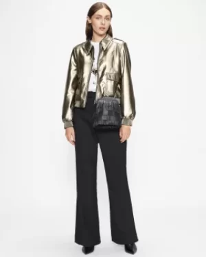 Image of Metallic Faux Leather Bomber Jacket