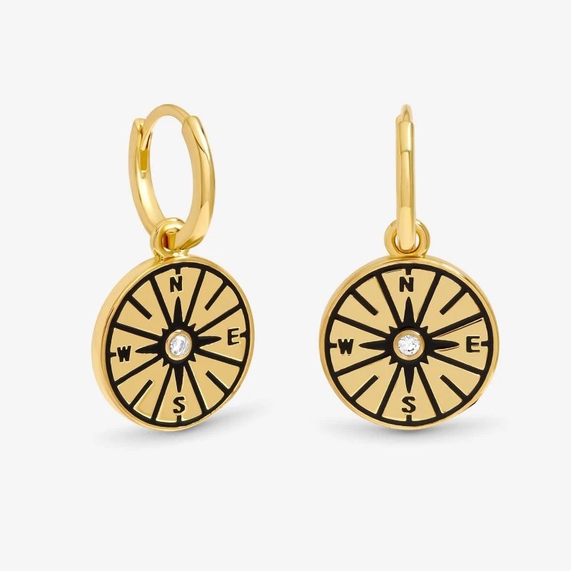 Image of Inicio 14K Gold Plated & Jet Compass Earrings Stud Earrings One Size Gold 73426610000