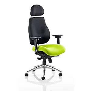 Image of Dynamic Synchro Tilt Posture Chair Multi-Functional Arms Chiro Plus Ultimate Myrrh Green Seat With Adjustable Headrest High Back Black Fabric