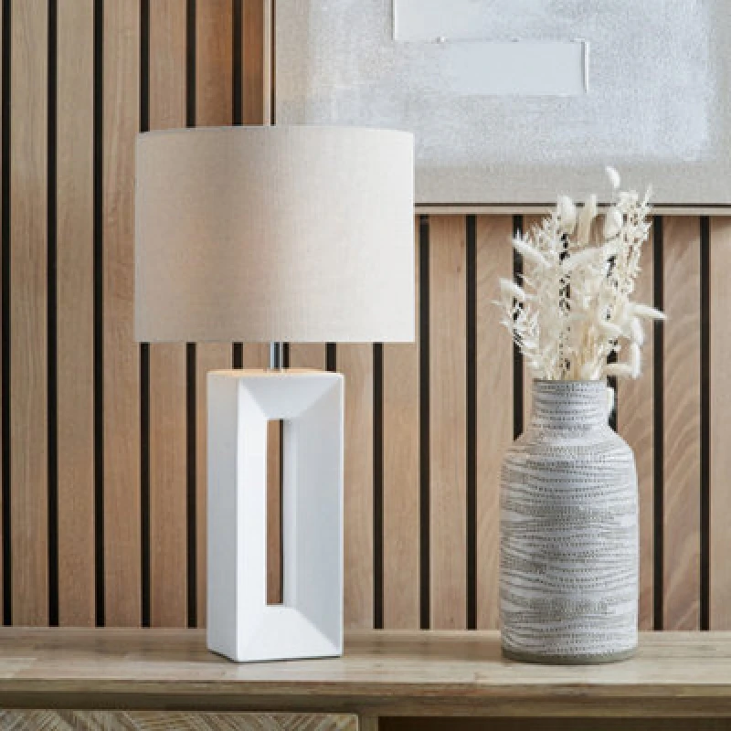 Image of Pacific Lifestyle Block White Ceramic Tall Table Lamp