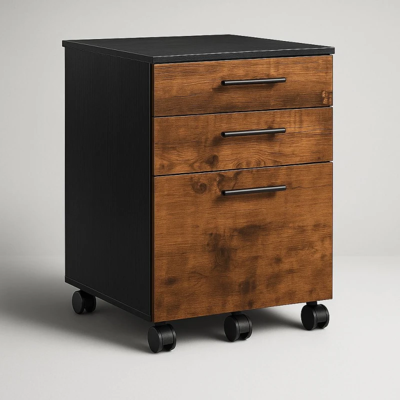 Image of Rafaelo Mobilia 3 Drawer Filing Cabinet With Lockable Wheels in Brown Brown Unisex