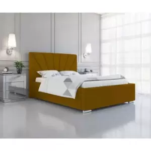 Image of Khuduro Upholstered Beds - Plush Velvet, Small Double Size Frame, Mustard - Mustard