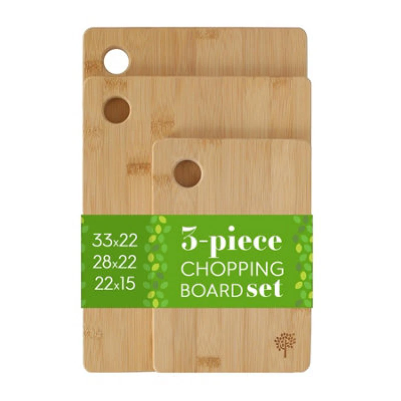 Image of Nicola Spring 3Pc Bamboo Chopping Board Set 100% Bamboo Natural Cutting Board Serving Tray Worktop Saver