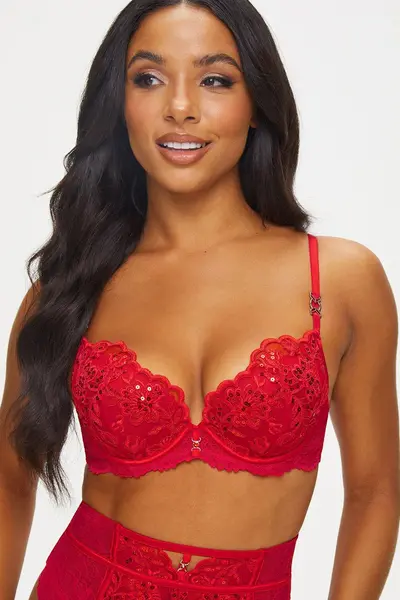 Image of Ann Summers Icon Padded Plunge Bra Red