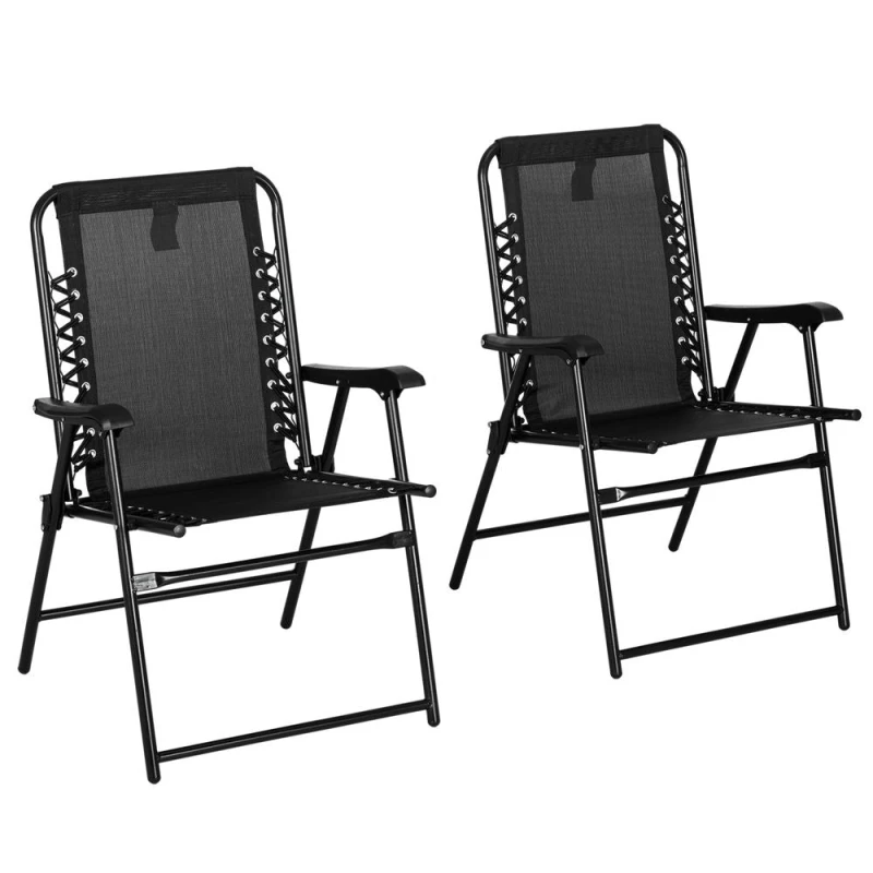 Image of Outsunny 2pc Patio Folding Chair Portable Loungers - Black 84B-811V00BK
