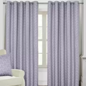 Image of Homecapes Lilac Geometric Jacquard Blackout Eyelet Curtain Pair, 90 x 72'