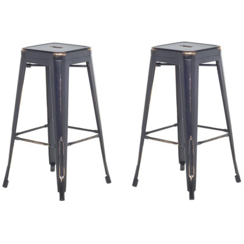 Image of BELIANI Beliani - Set of 2 Modern Dining Living Room Steel Bar Stools 76cm Black Gold Cabrillo 99127
