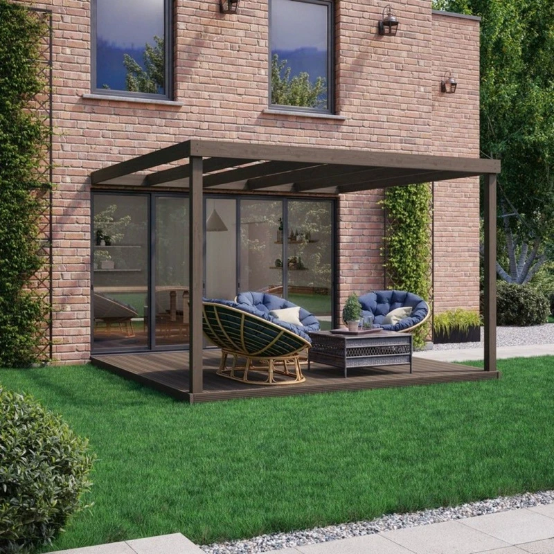 Image of Rutland County Garden Furniture Ltd Box Wall Mounted Pergola & Decking Kit, L420 x W420 x H270 cm, Brown Brown Unisex