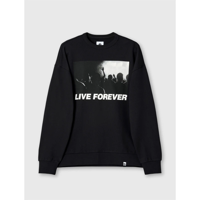 Image of Pretty Green Mens PG Live Forever Crew Sweatshirt Black male X Small