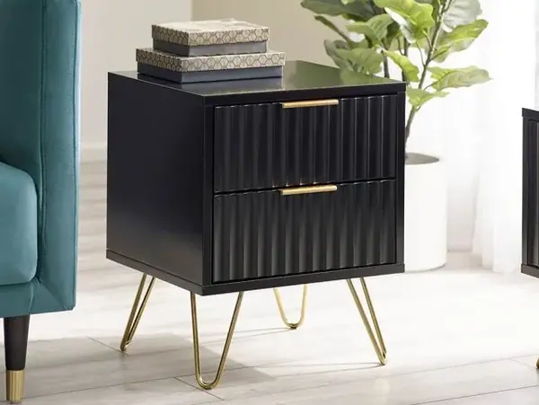 Image of Julian Bowen Murano Black and Gold 2 Drawer Lamp Table