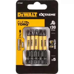 Image of DEWALT Torx Extreme Impact Torsion Screwdriver Bit T30 50mm Pack of 5