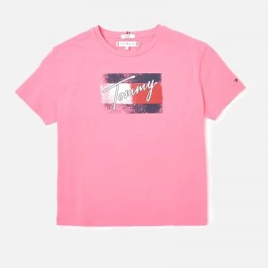 Image of Tommy Hilfiger Girls Flag Print Short Sleeve T-Shirt - Exotic Pink - 10 Years