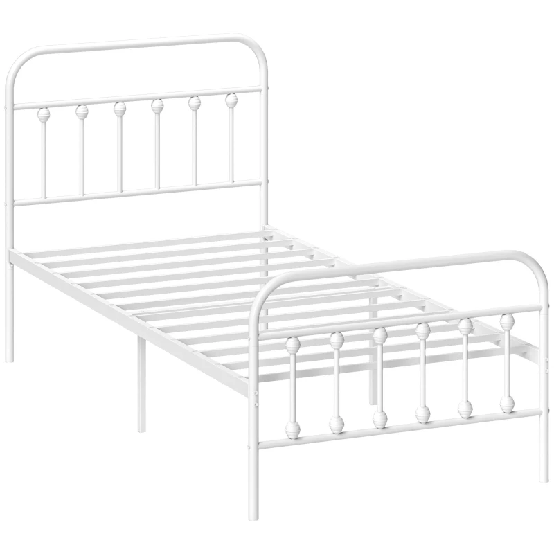 Image of HOMCOM 3ft Metal Single Platform Bed Frame w/ Underbed Storage Headboard White 831-791V00WT