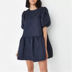 Image of Missguided Oversized Puff Sleeve Smock Dress - Blue