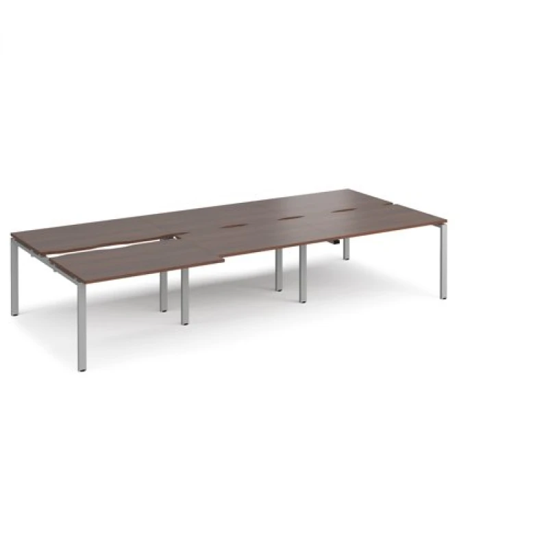 Image of Adapt Bench Desk 6 Person Rectangular Desks 3600mm With Sliding Tops Walnut Tops With Silver Frames 1600mm Depth Adapt Walnut STE3616-S-W