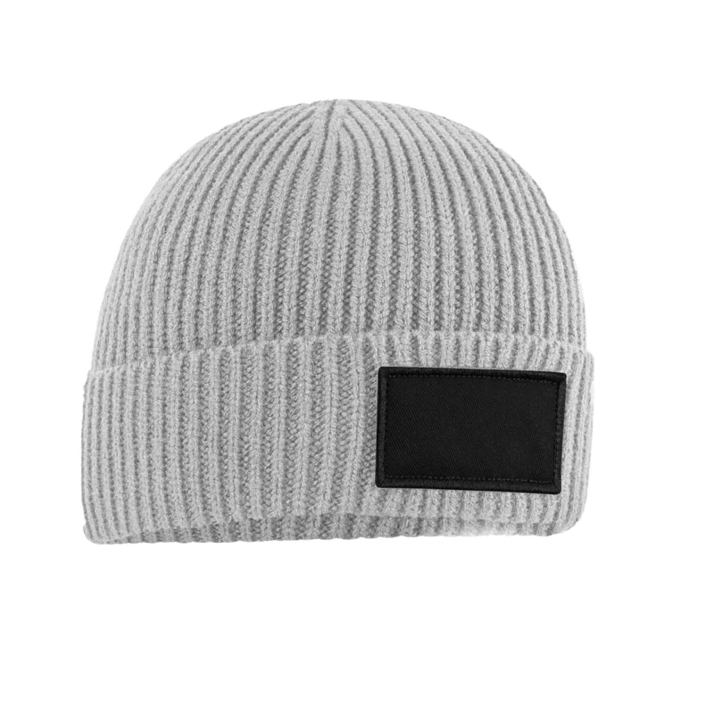 Image of Beechfield Beechfield Men Patch Beanie in Light Grey Light Grey One Size Male 5063377023053