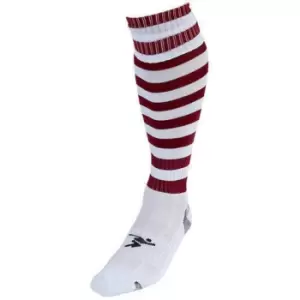 Image of Precision Childrens/Kids Pro Hooped Football Socks (12 UK Child-2 UK) (White/Maroon)