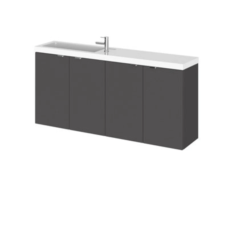 Image of Hudson Reed Fusion Wall Hung Vanity Unit & Basin Compact, Stylish Sink Vanity Unit, Gloss Grey, 1200mm