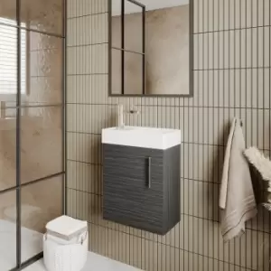 Image of Vault Wall Hung 1-Door Vanity Unit with Basin 400mm Wide - Charcoal Black Woodgrain - Nuie