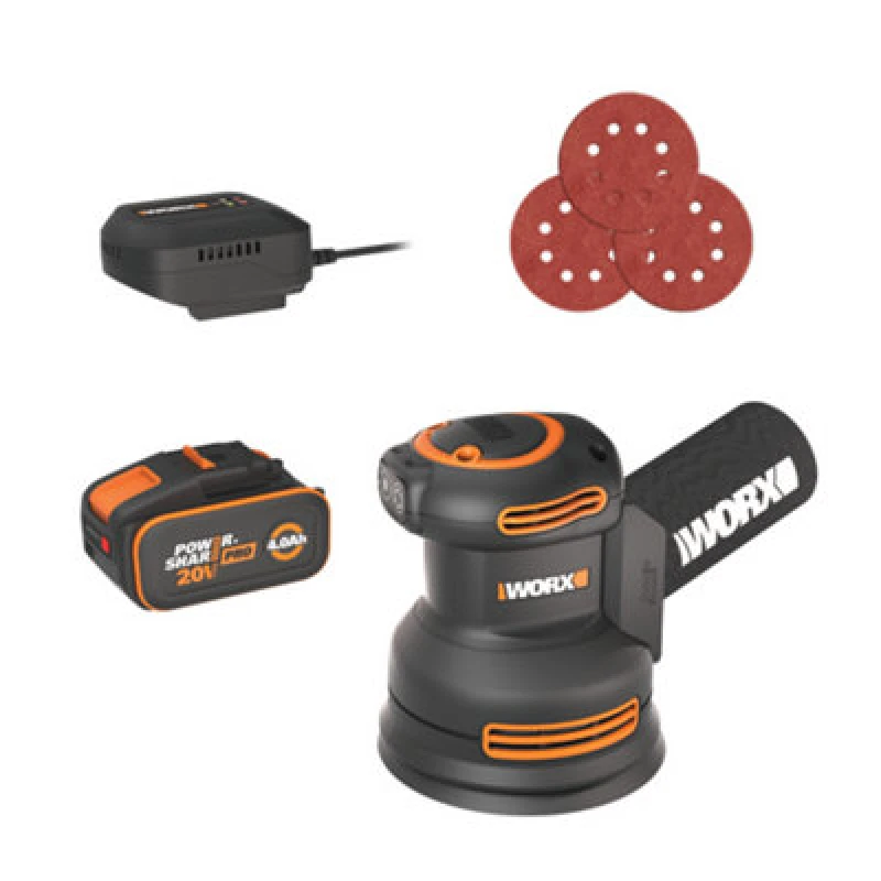 Image of Worx 20V Cordless Brushless 125mm Rotary Sander Wx823