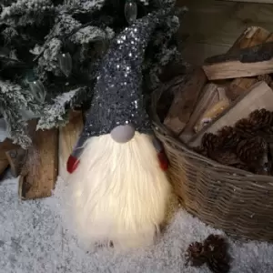 Image of 63cm Tall Light Up Christmas Gnome Gonk Decoration With Grey Sequins Sitting