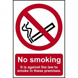 Image of Scan No Smoking It Is Against The Law To Smoke On These Premises Sign 200mm 300mm Standard