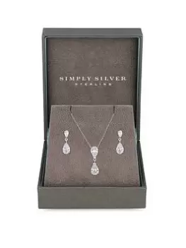 Image of Simply Silver Gift Boxed Sterling Silver 925 Cubic Zirconia Pear Drop Jewellery Set, One Colour, Women