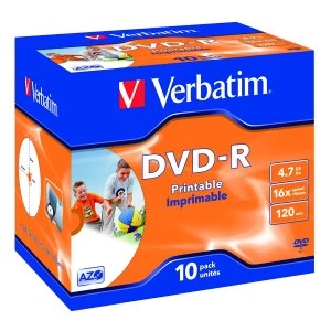 Image of Verbatim DVD R Wide Inkjet Printable ID Brand 4.7GB DVD R 10pcs