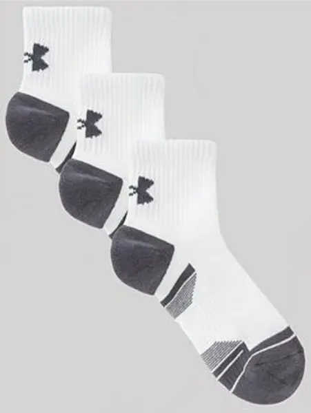 Image of Under Armour Mens Performance Cotton 3 Pack Qtr Socks - White/Grey