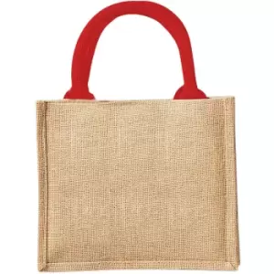 Image of Westford Mill Jute Mini Gift Bag (6 Litres) (Pack Of 2) (One Size) (Natural/Bright Red) - Natural/Bright Red
