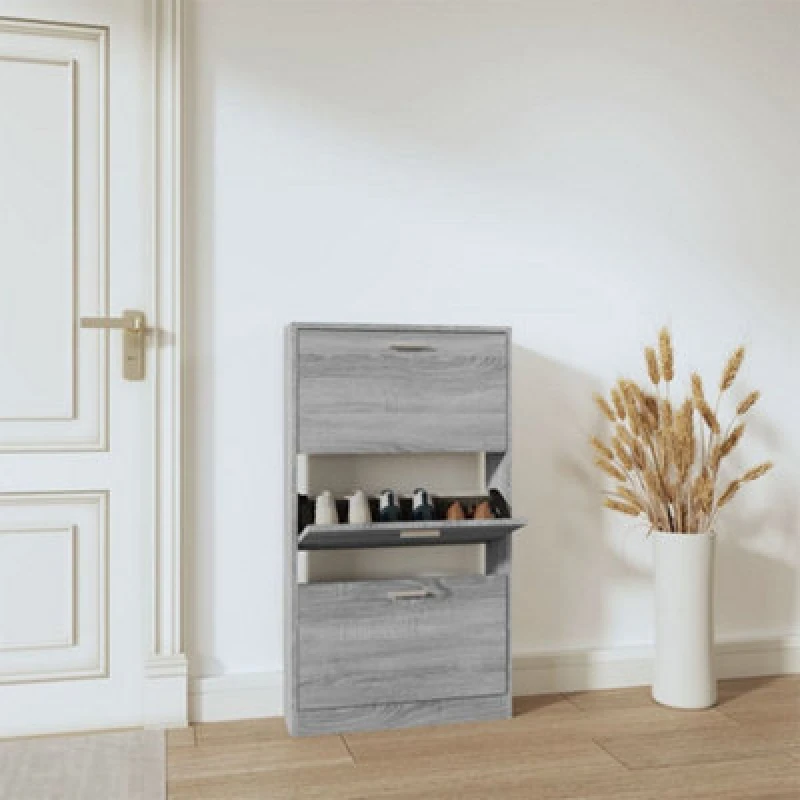 Image of Vidaxl Shoe Cabinet Grey Sonoma 59X17X108cm Engineered Wood