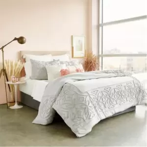 Image of Peri Home Chenille Border Cotton Duvet Cover - Grey