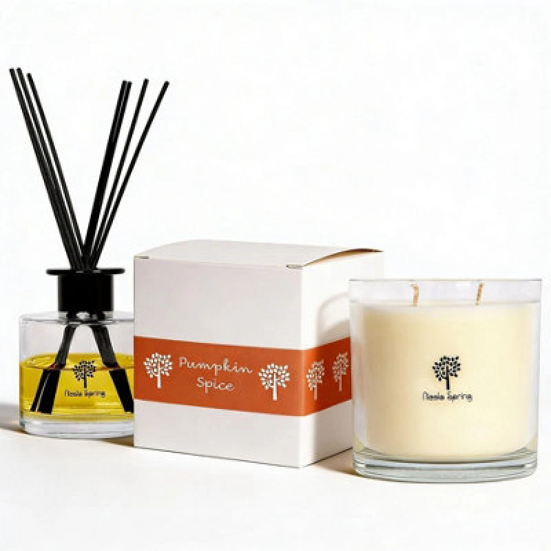 Image of Nicola Spring Candle & Diffuser Set - 400G Pumpkin Spice Soy Wax Jar & 200ml Reed Diffuser - Autumn Spiced Fragrance Double Wick