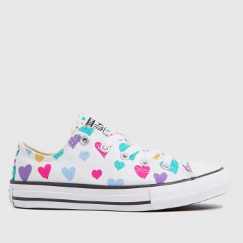 Image of Converse White & Pl Blue Lo Hearts Trainers Junior