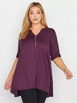 Image of Yours Zip Front Shirt. Berry, Red, Size 30-32, Women