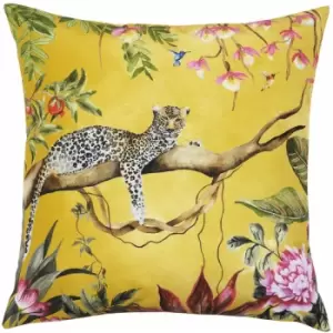 Image of Evans Lichfield Leopard Botanical Outdoor Cushion Cover, Gold, 43 x 43 Cm