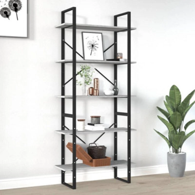 Image of Vidaxl 5-tier Book Cabinet Grey Sonoma 80X30X175cm Engineered Wood, Grey 3114017