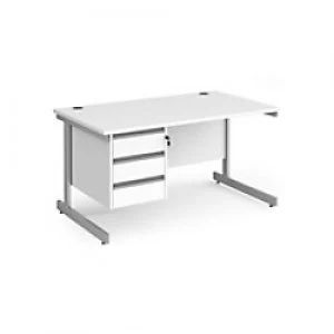 Image of Dams International Straight Desk with White MFC Top and Silver Frame Cantilever Legs and 3 Lockable Drawer Pedestal Contract 25 1400 x 800 x 725mm