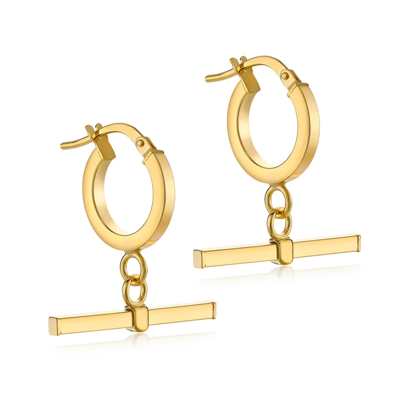Image of Be You 9ct Gold Square T-Bar Hoop Earrings Yellow Gold female One Size
