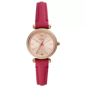 Image of Ladies Fossil Carlie Mini Watch Rose Pink Leather Strap