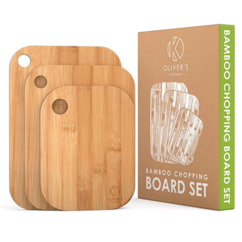Image of Oliver's Kitchen 3 Wooden Bamboo Chopping Boards Brown
