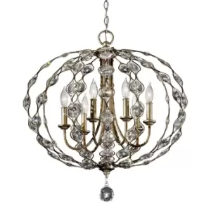 Image of 6 Bulb Chandelier Hanging Pendant LIght Burnished Silver LED E14 60W Bulb