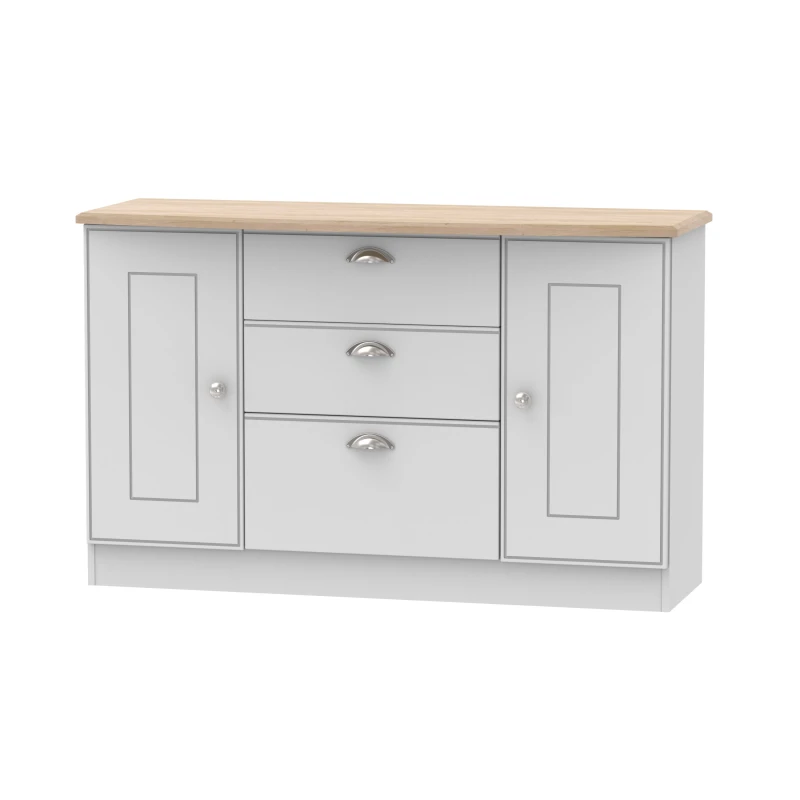 Image of Albert 2 Door 3 Drawer Sideboard In Grey Matt & Oak (Ready Assembled)