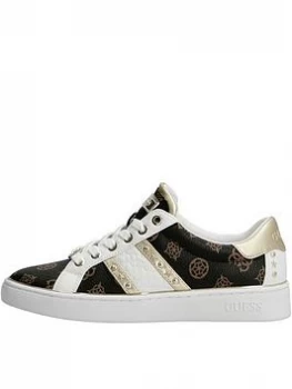 Image of Guess Bevlee Four G Logo Stud Trainers - Brown/White, Brown, Size It/Eu 40 = UK 7, Women