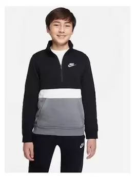 Image of Nike Older Boys Nsw Club Half Zip Top - Black/Grey, Size Xs=6-8 Years