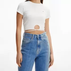 Image of Tommy Jeans Womens Tjw Crop Strap Rib Front Knot Top - Ecru - XL
