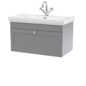 Image of Nuie Classique 800mm Wall Hung 1-drawer Unit & Basin 1 Tap Hole - Satin Grey